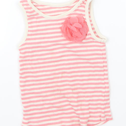Matalan Girls Pink   Basic Tank Size 18-24 Months  - flower on front