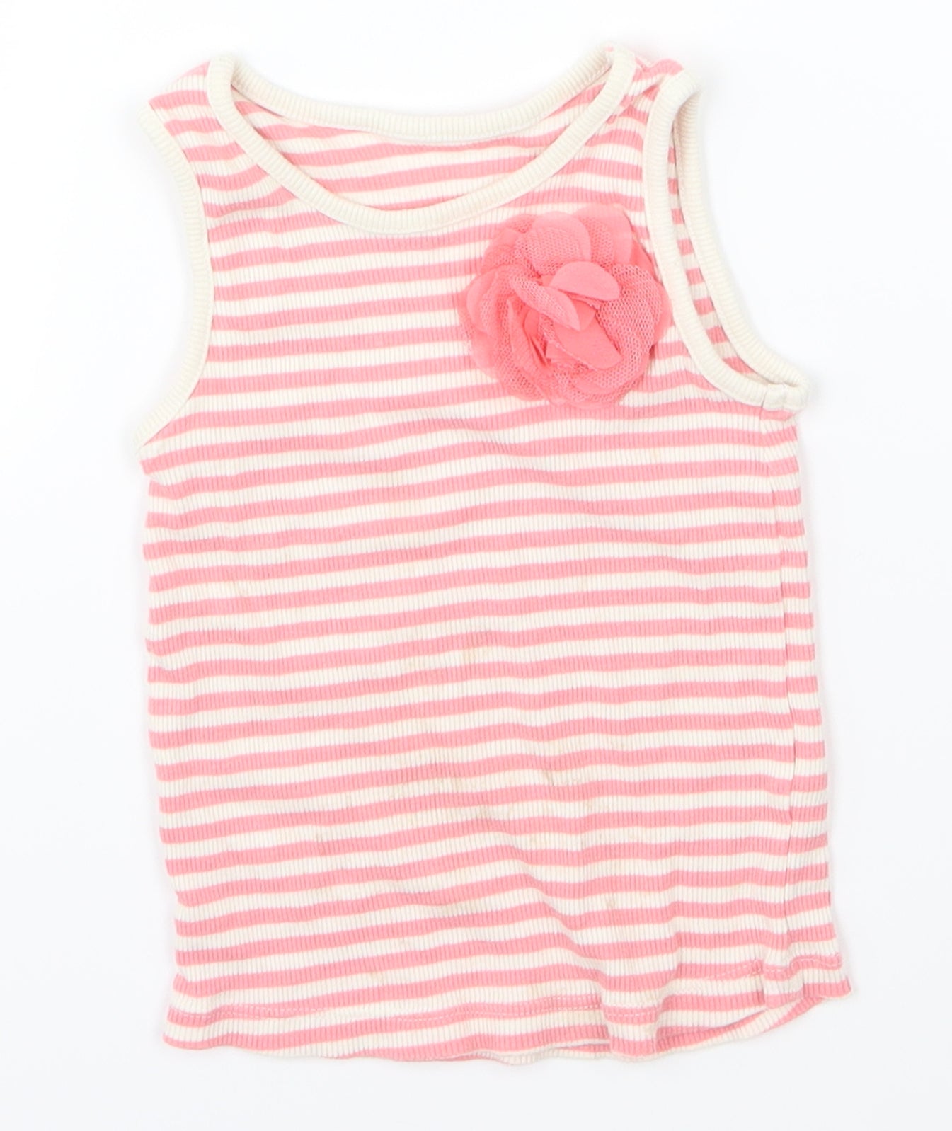 Matalan Girls Pink   Basic Tank Size 18-24 Months  - flower on front