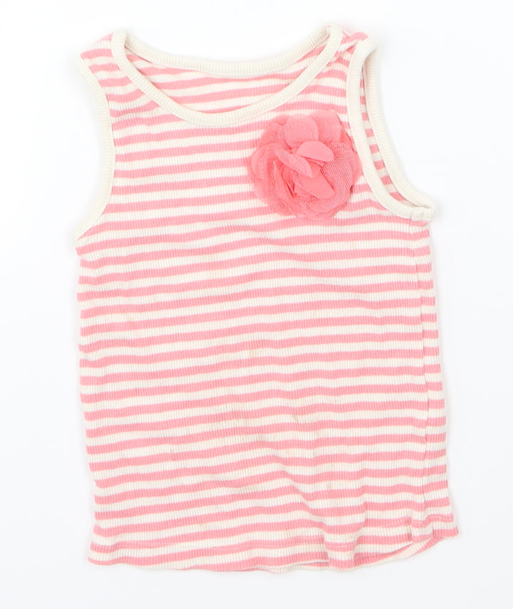 Matalan Girls Pink   Basic Tank Size 18-24 Months  - flower on front