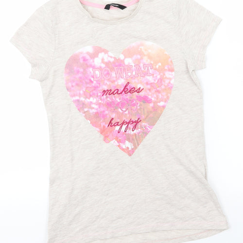 George Girls Grey   Basic T-Shirt Size 9-10 Years  - do what you want heart