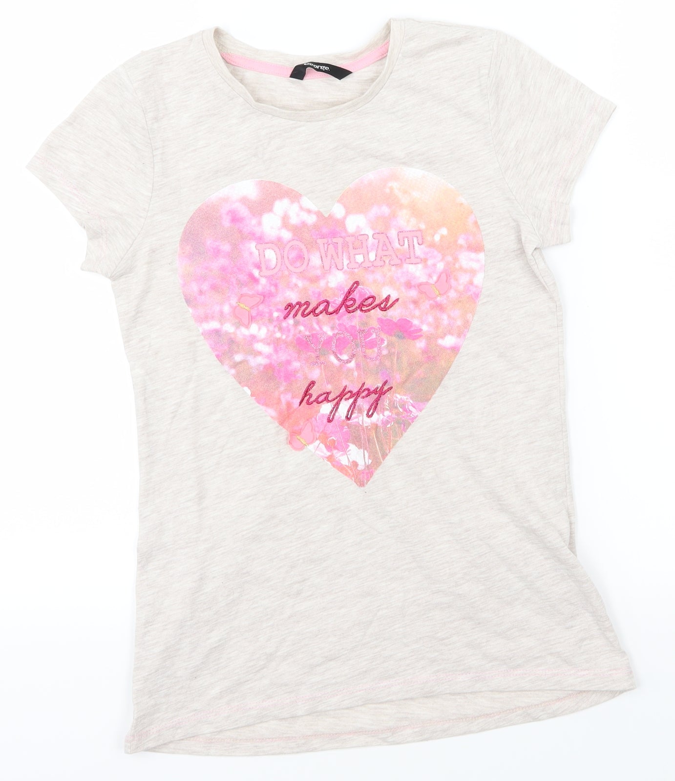 George Girls Grey   Basic T-Shirt Size 9-10 Years  - do what you want heart