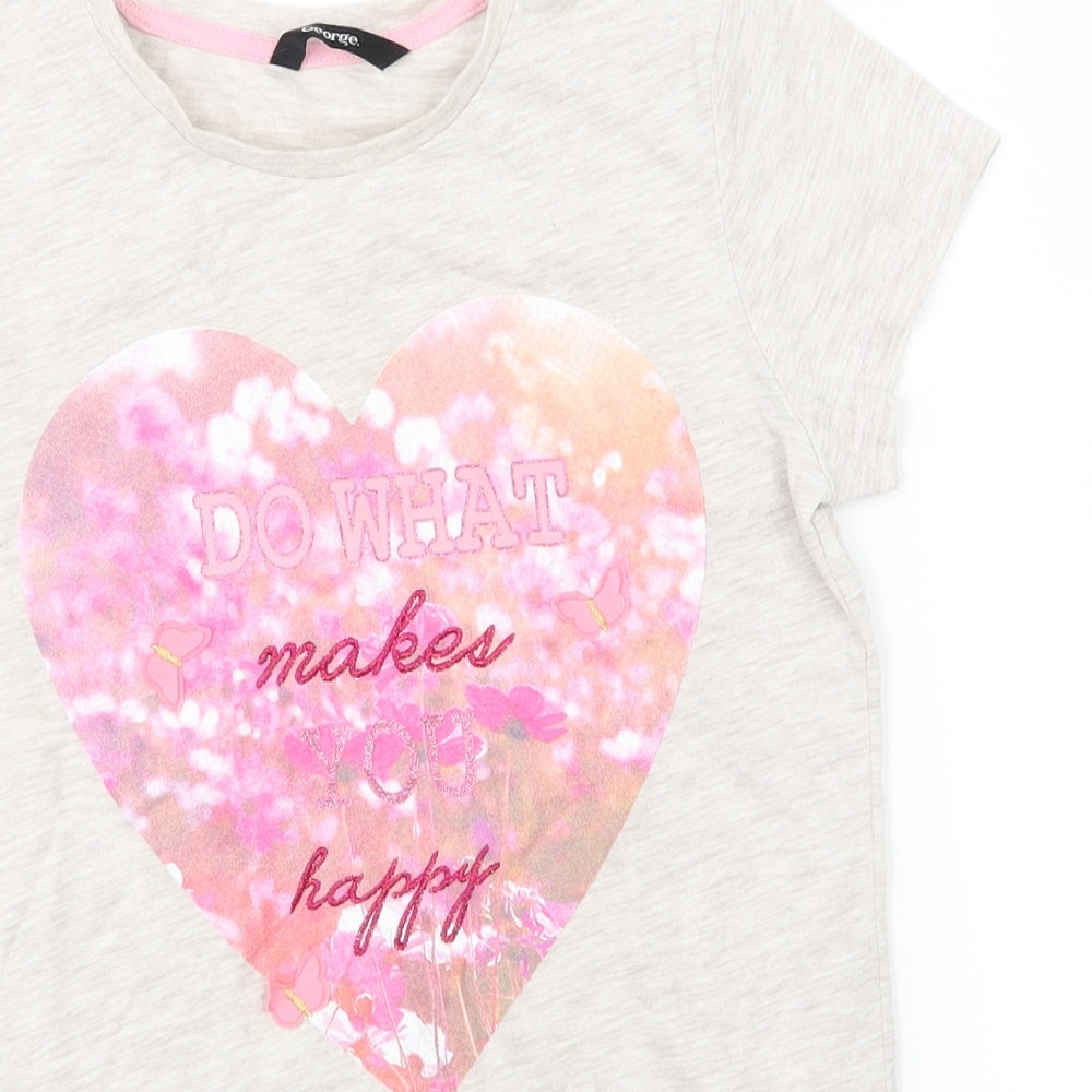 George Girls Grey   Basic T-Shirt Size 9-10 Years  - do what you want heart