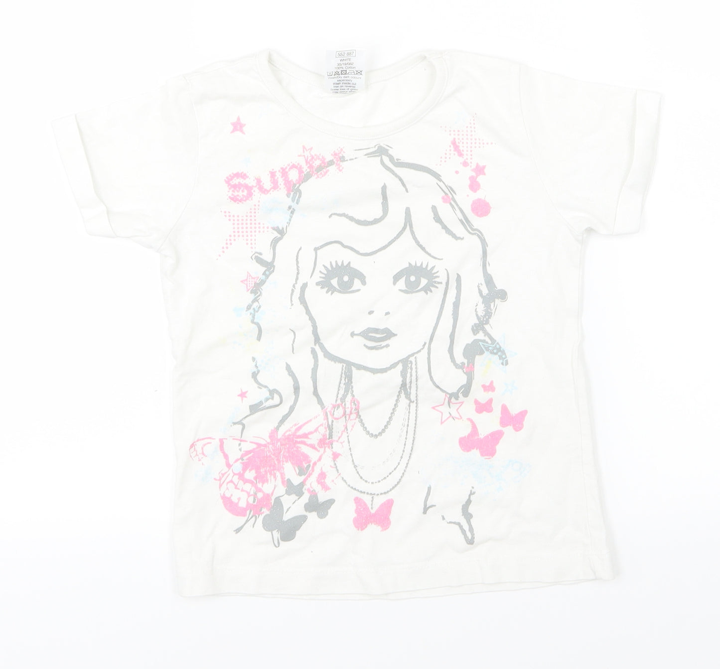 m& co Girls White   Basic T-Shirt Size 6-7 Years  - super
