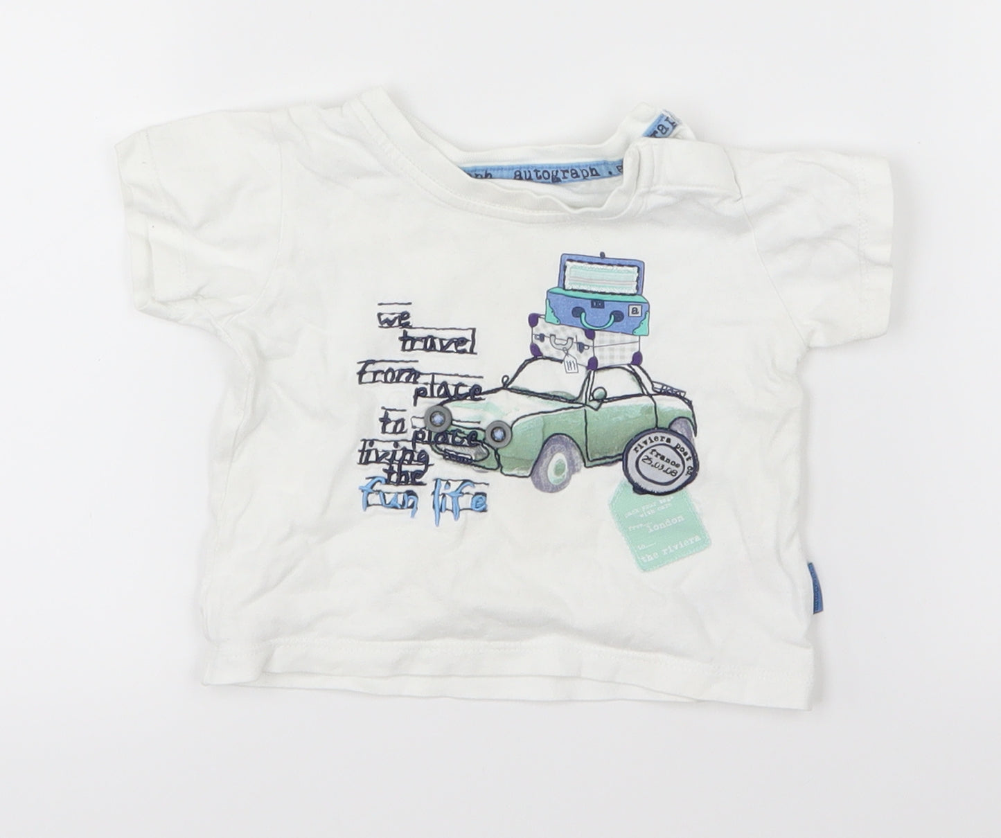 Marks and Spencer Boys White   Basic T-Shirt Size 0-3 Months  - Cars