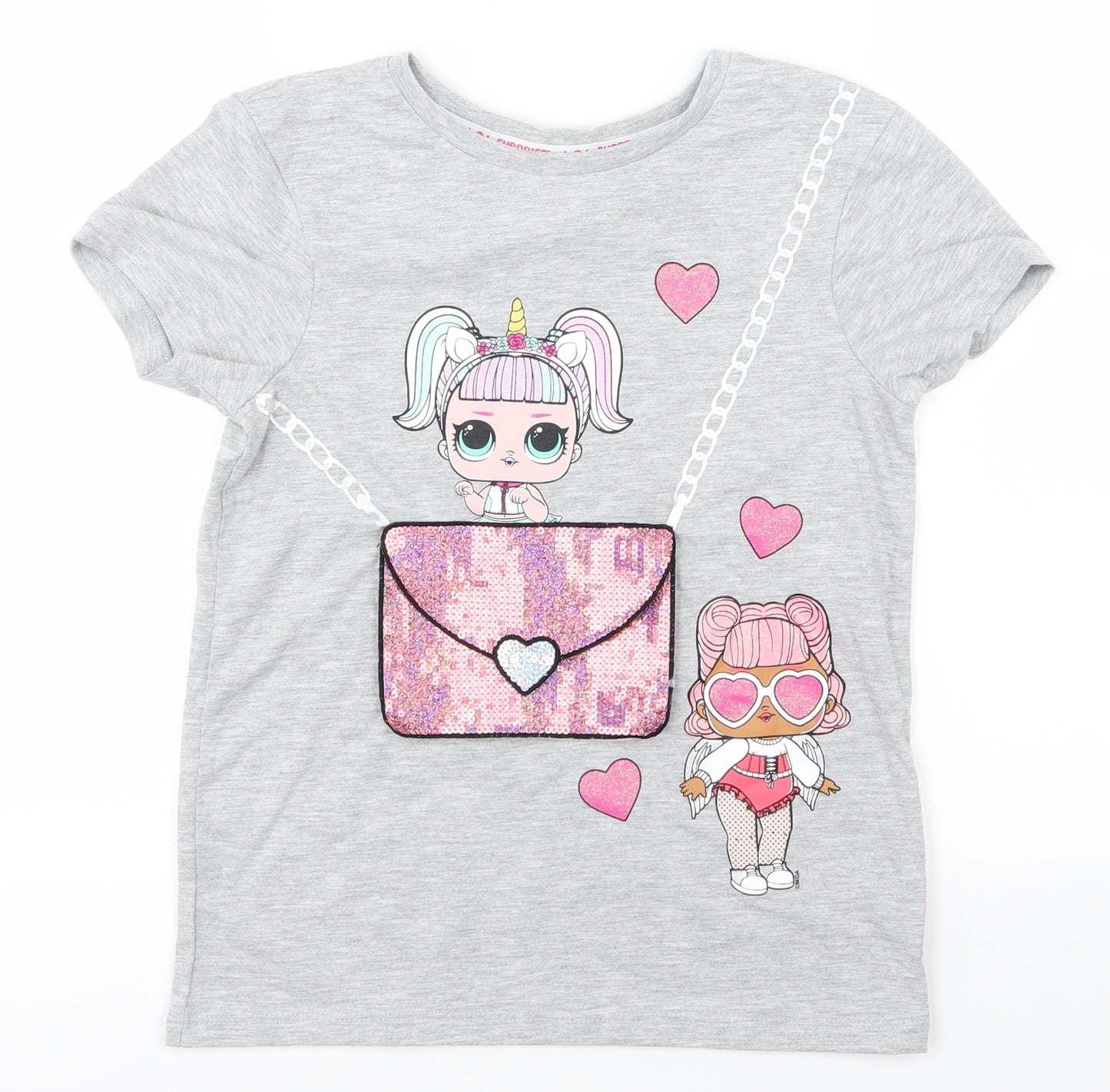 LOL Surpise Girls Grey   Basic T-Shirt Size 9-10 Years  - unicorn