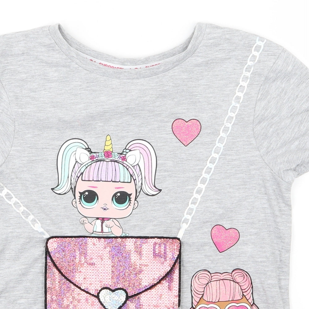LOL Surpise Girls Grey   Basic T-Shirt Size 9-10 Years  - unicorn