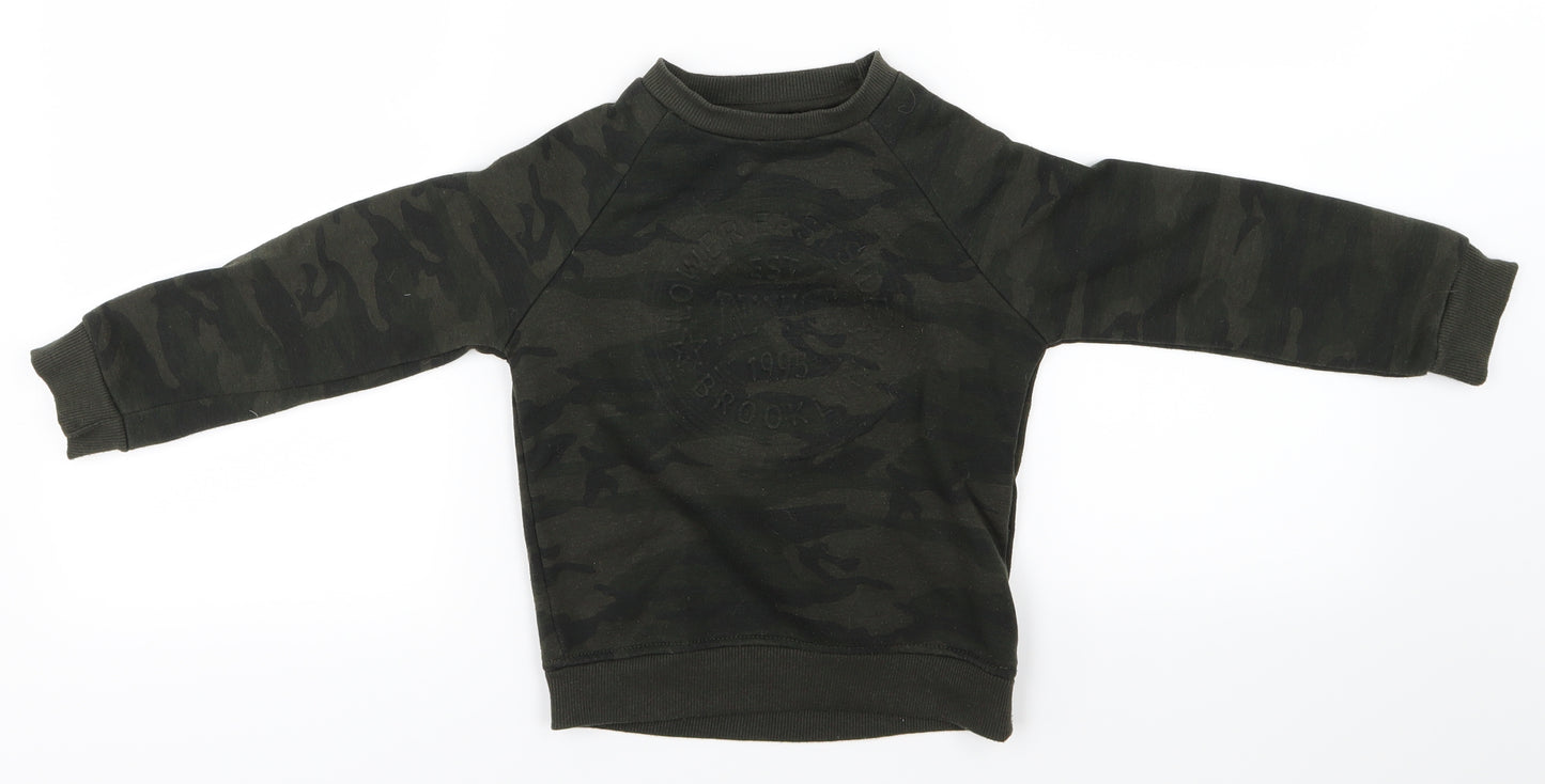 Primark Boys Green Camouflage  Pullover Jumper Size 4-5 Years  - NYC