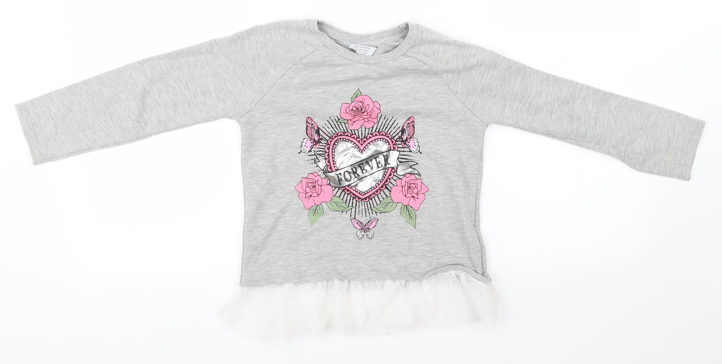 Primark Girls Grey   Pullover Jumper Size 6-7 Years  - heart forever
