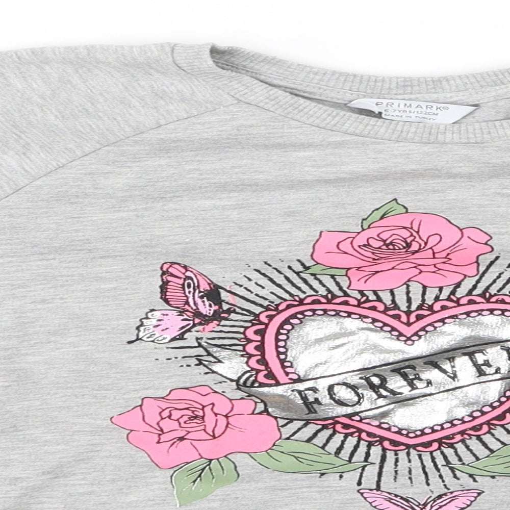 Primark Girls Grey   Pullover Jumper Size 6-7 Years  - heart forever