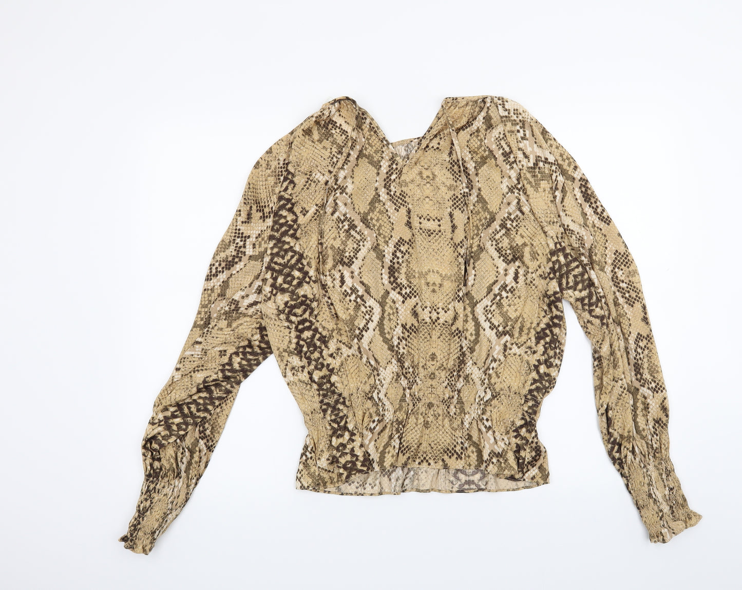 H&M Womens Beige Animal Print  Basic Blouse Size 12
