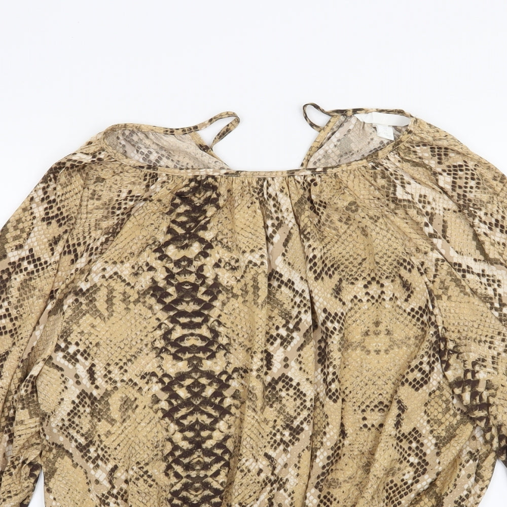 H&M Womens Beige Animal Print  Basic Blouse Size 12