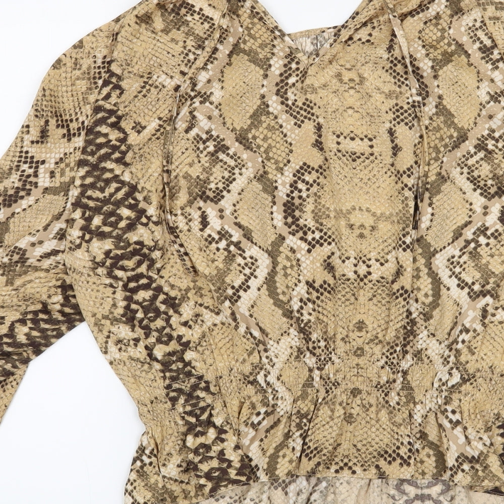 H&M Womens Beige Animal Print  Basic Blouse Size 12