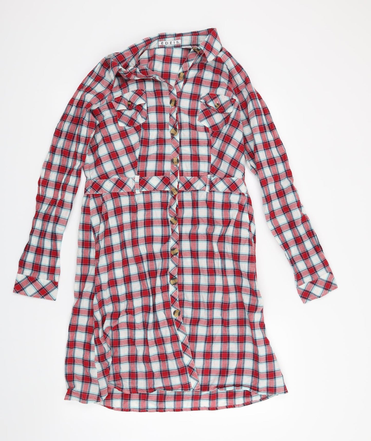 Edeis Womens Red Check  A-Line  Size 14