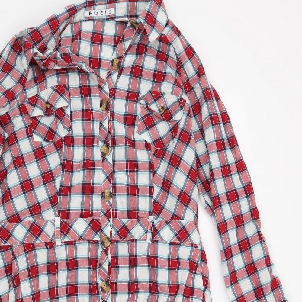 Edeis Womens Red Check  A-Line  Size 14