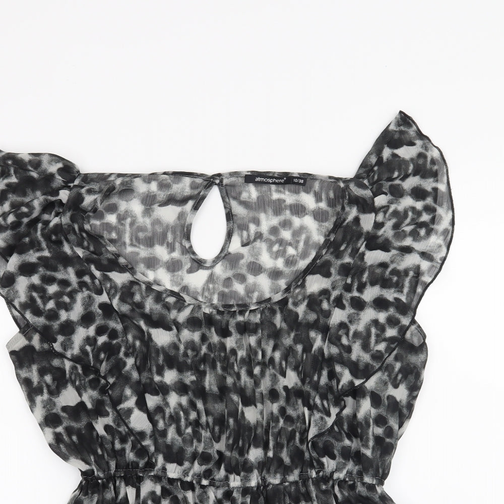Atmosphere Womens Black Animal Print  Basic Blouse Size 10