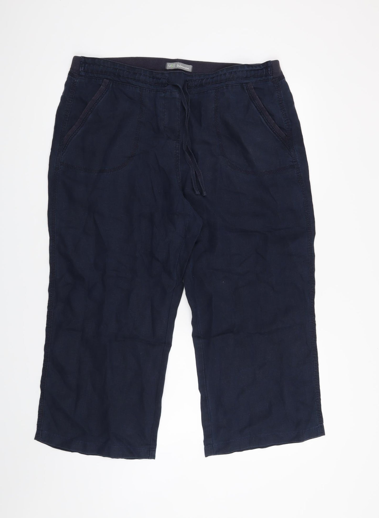 M&S  Womens Blue   Cropped Trousers Size 16 L22 in