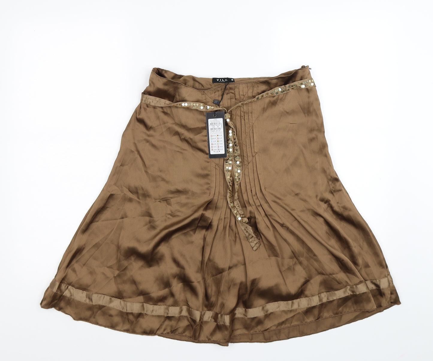 VILA Womens Gold  Satin Flare Skirt Size M