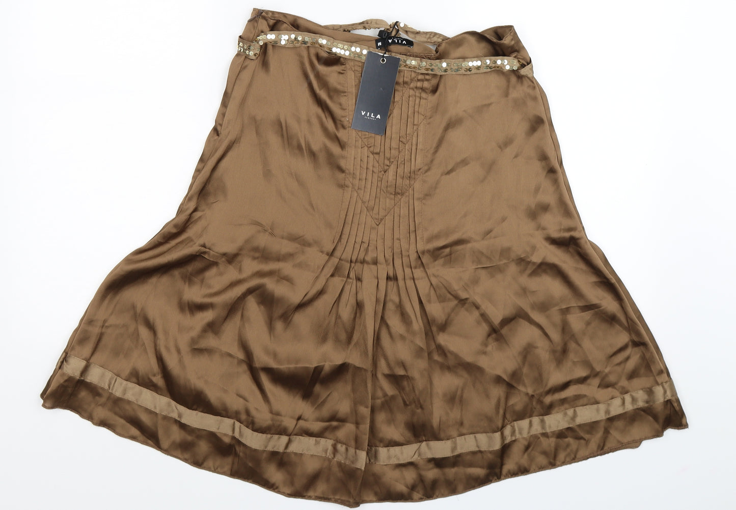 VILA Womens Gold  Satin Flare Skirt Size M