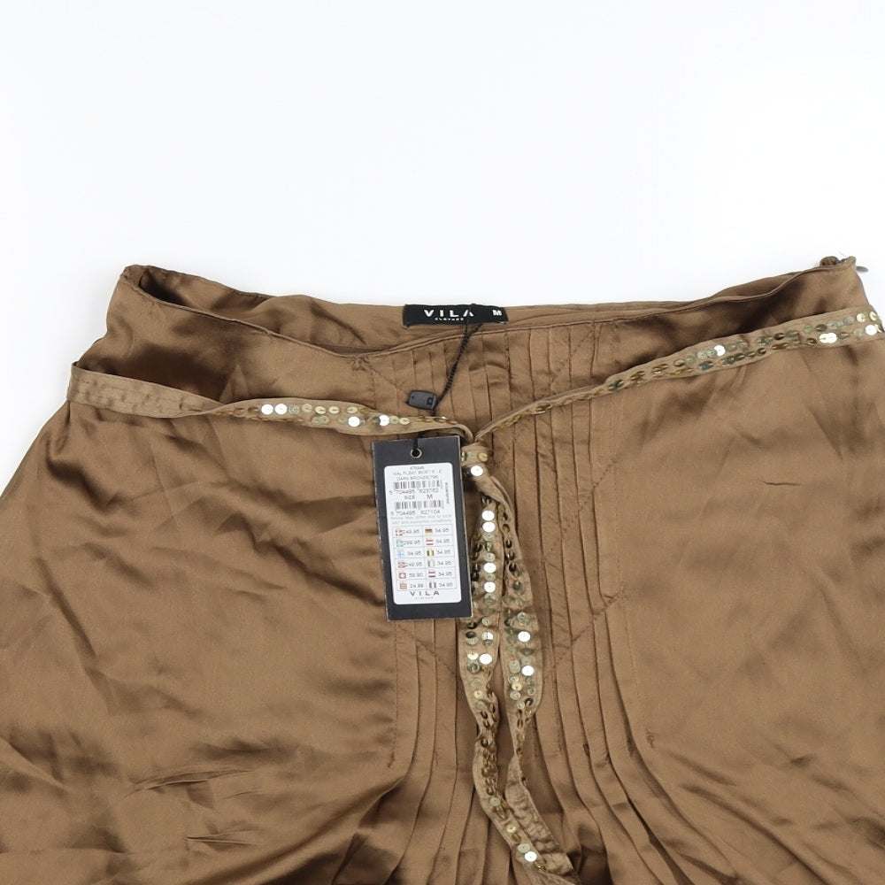 VILA Womens Gold  Satin Flare Skirt Size M
