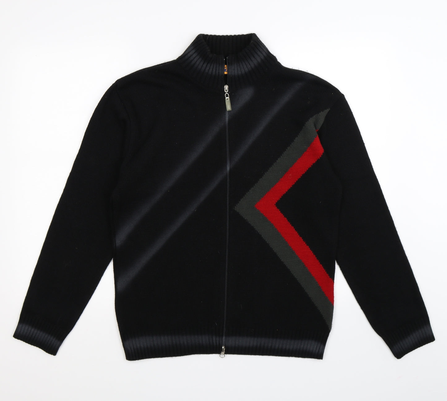 Fuel Mens Black Striped Knit Full Zip Jumper Size M