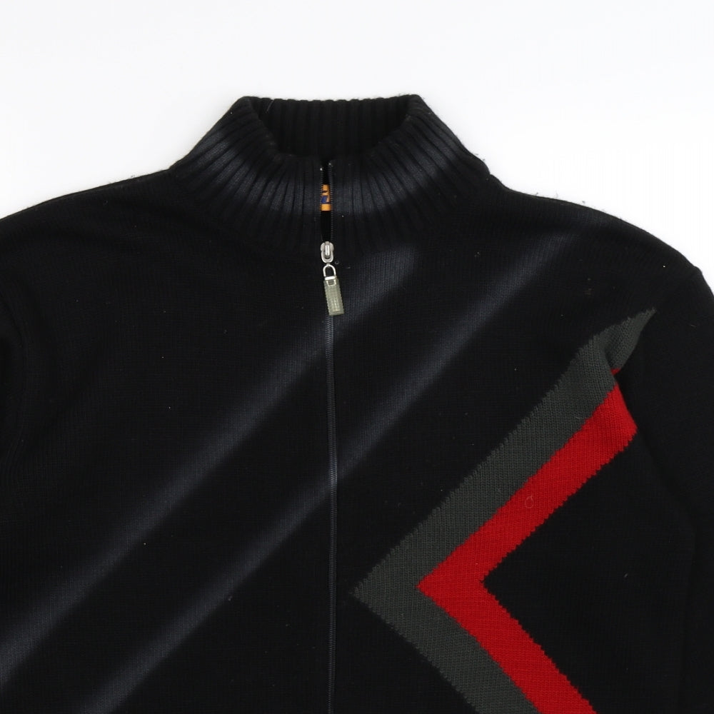 Fuel Mens Black Striped Knit Full Zip Jumper Size M