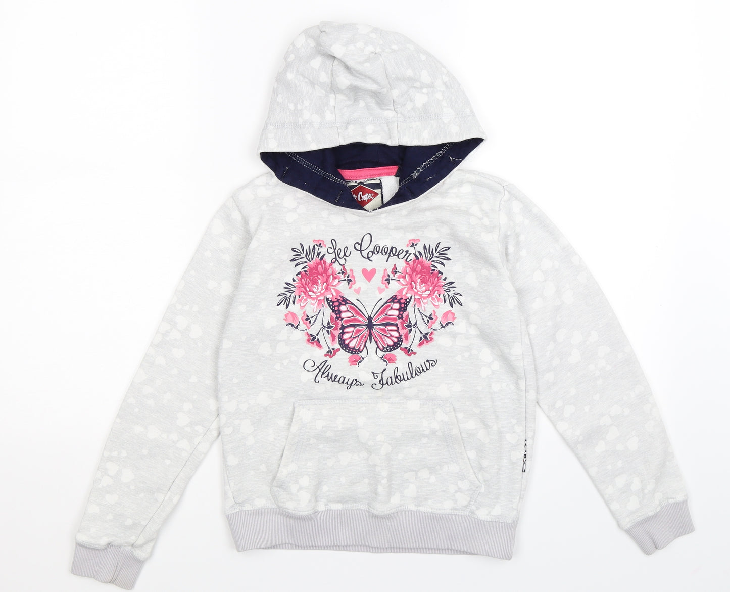 Lee Cooper Girls Grey Floral Jersey Pullover Hoodie Size 9-10 Years  - hearts