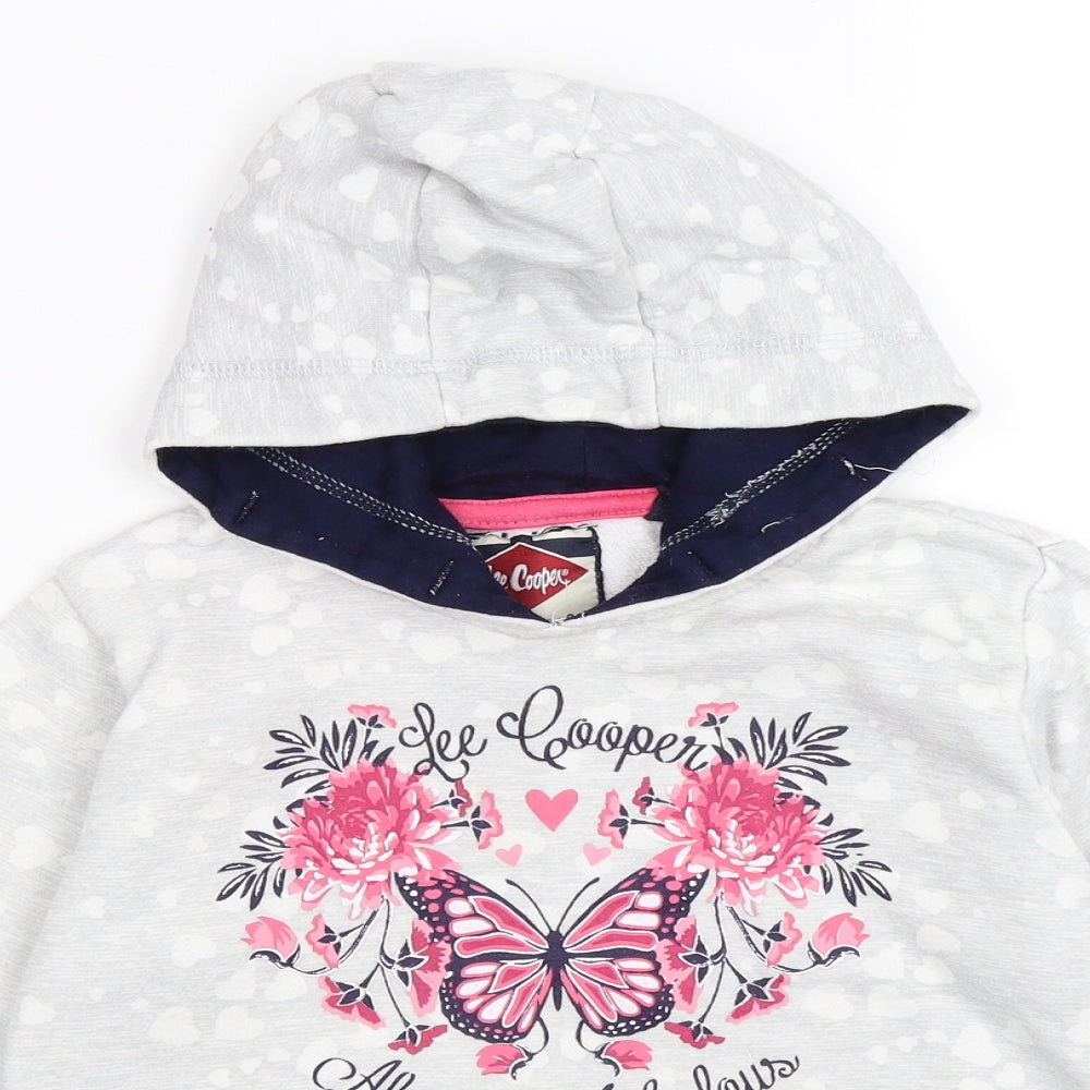 Lee Cooper Girls Grey Floral Jersey Pullover Hoodie Size 9-10 Years  - hearts