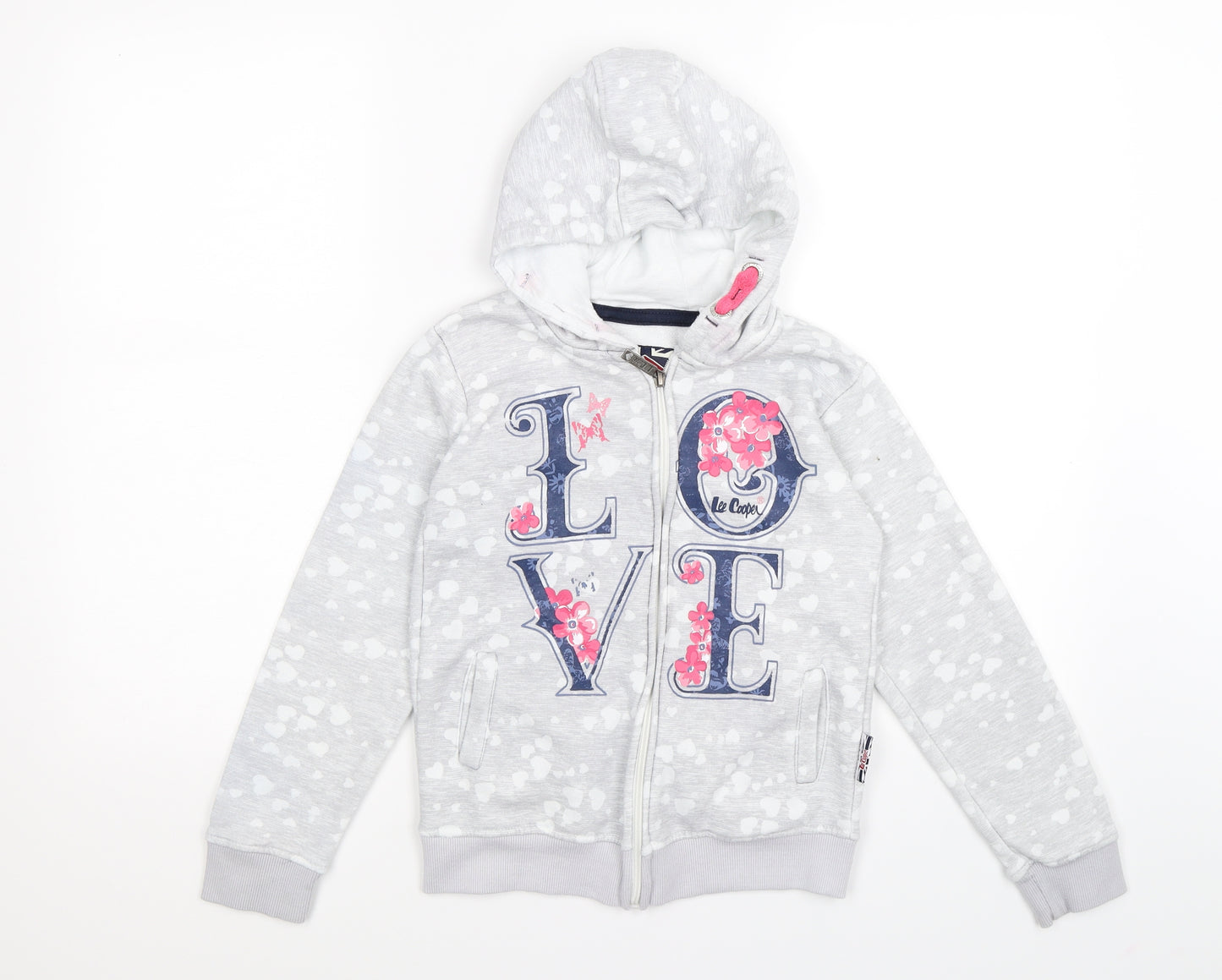 Lee Cooper Girls Grey Polka Dot Jersey Full Zip Hoodie Size 9-10 Years  - LOVE
