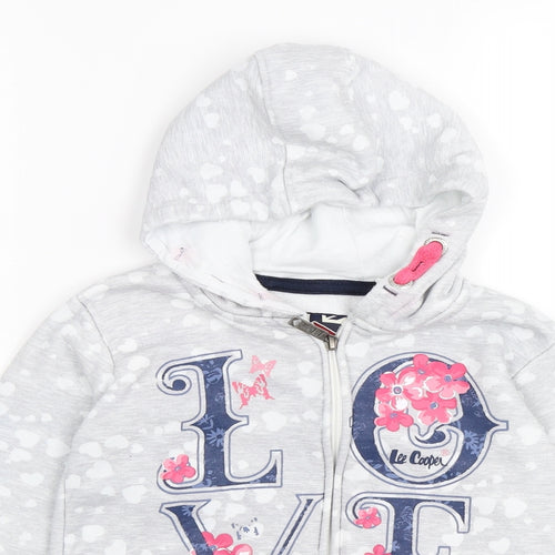Lee Cooper Girls Grey Polka Dot Jersey Full Zip Hoodie Size 9-10 Years  - LOVE