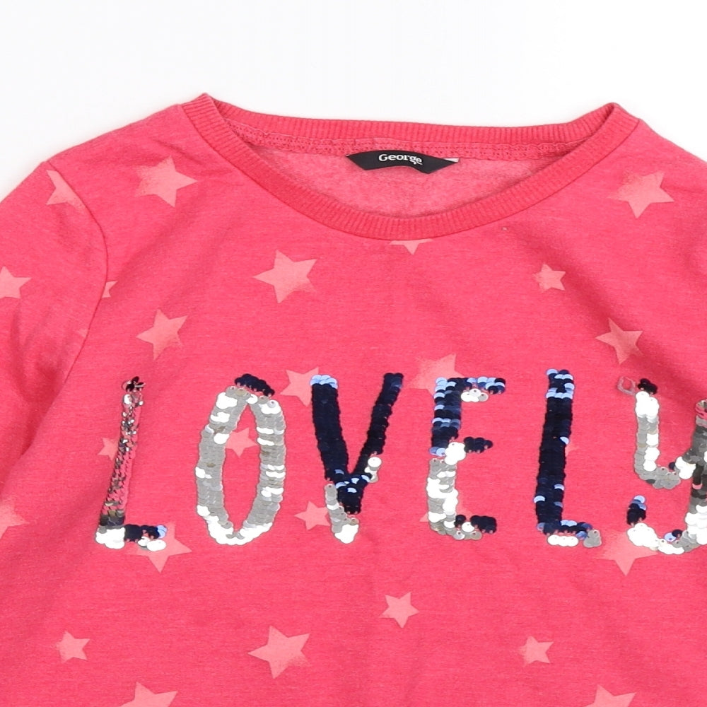 George Girls Pink Polka Dot Jersey Pullover Sweatshirt Size 11-12 Years  - Lovely, hearts