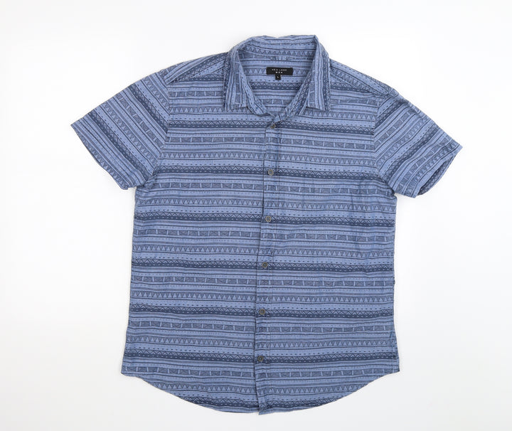 New Look Mens Blue Geometric   Button-Up Size L