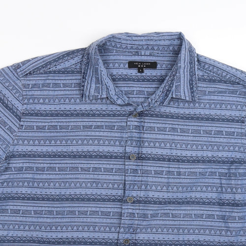 New Look Mens Blue Geometric   Button-Up Size L