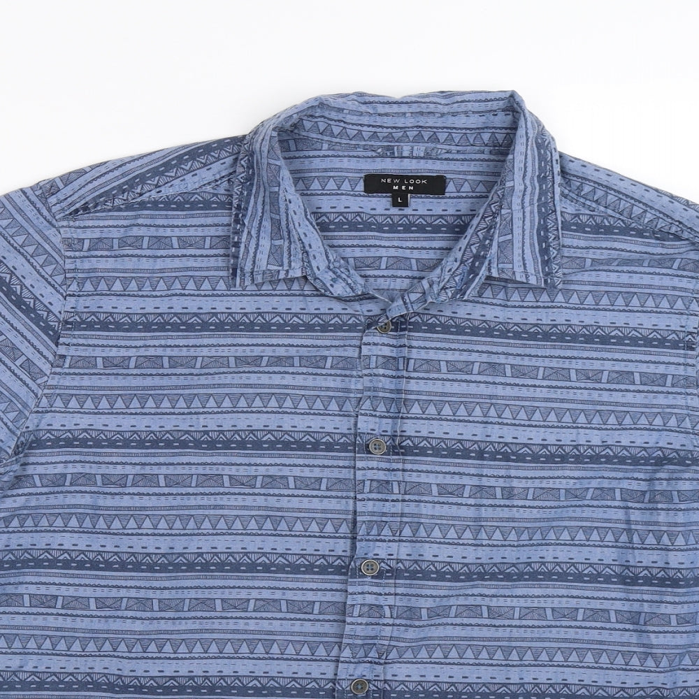 New Look Mens Blue Geometric   Button-Up Size L