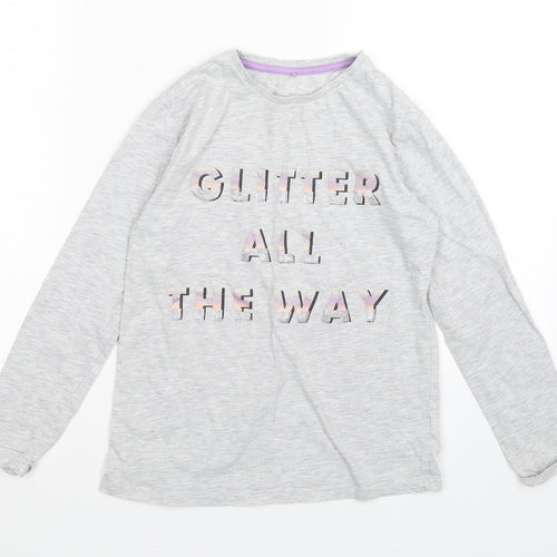 George Girls Grey   Basic T-Shirt Size 9-10 Years  - glitter all the way