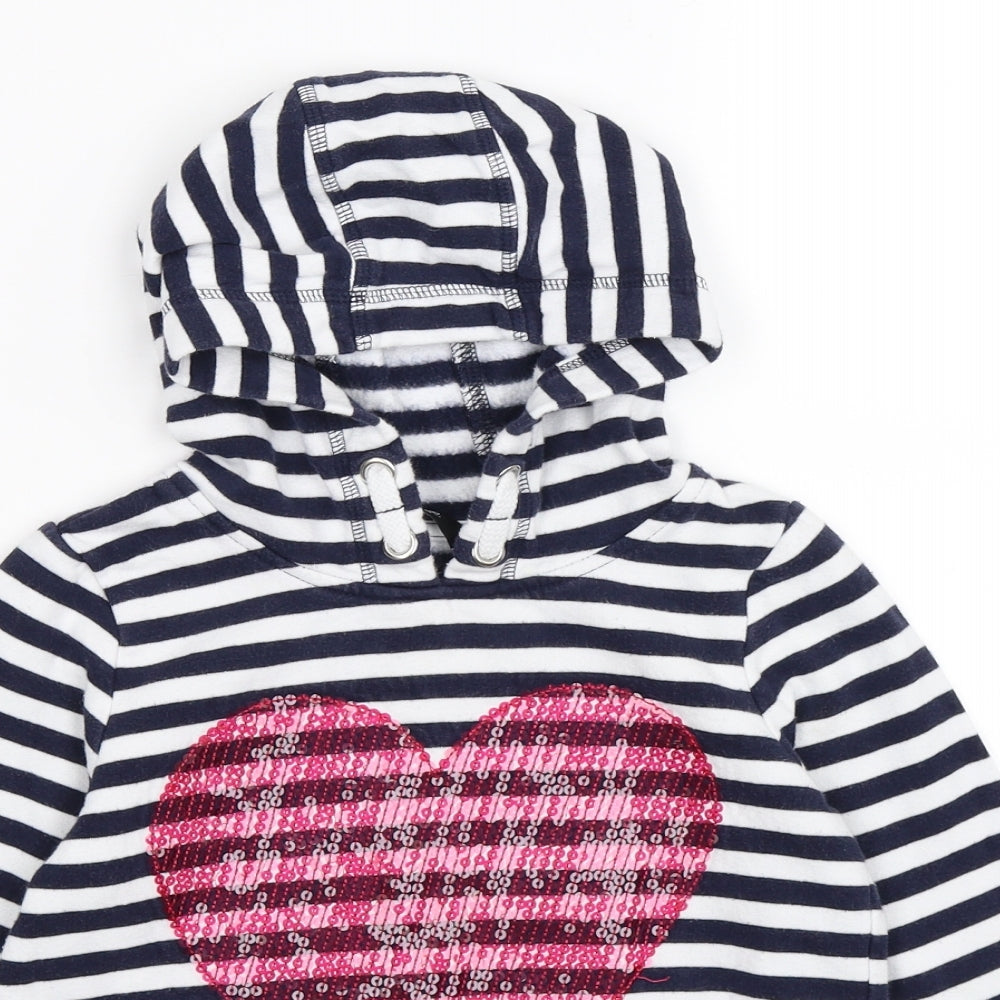 George Girls White Striped Jersey Pullover Hoodie Size 8-9 Years  - blue heart