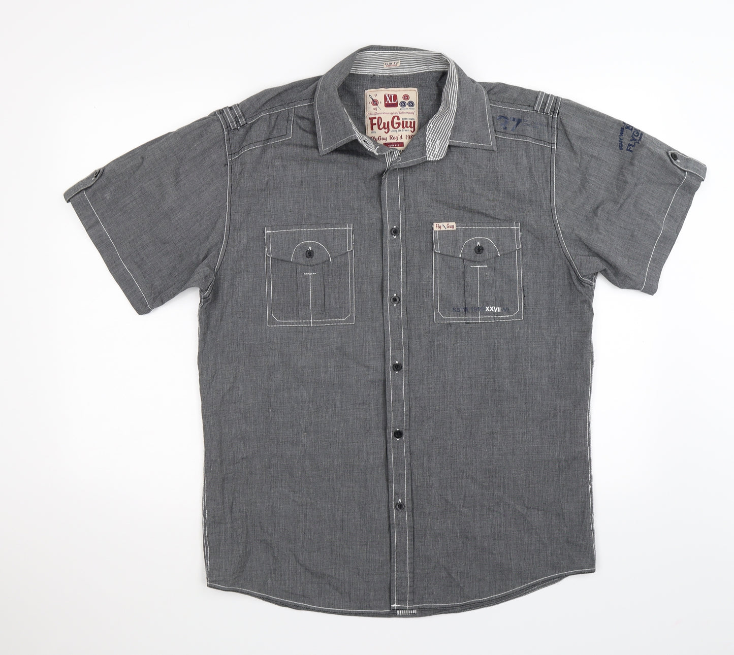 Fly Guy Mens Grey    Button-Up Size XL