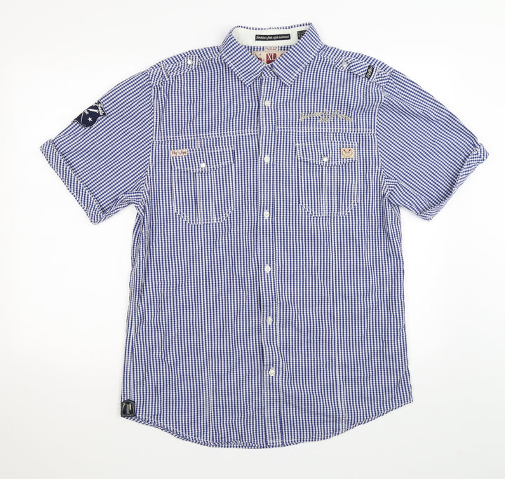 Fly Guy Mens Blue Check   Button-Up Size XL