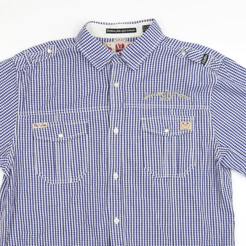 Fly Guy Mens Blue Check   Button-Up Size XL