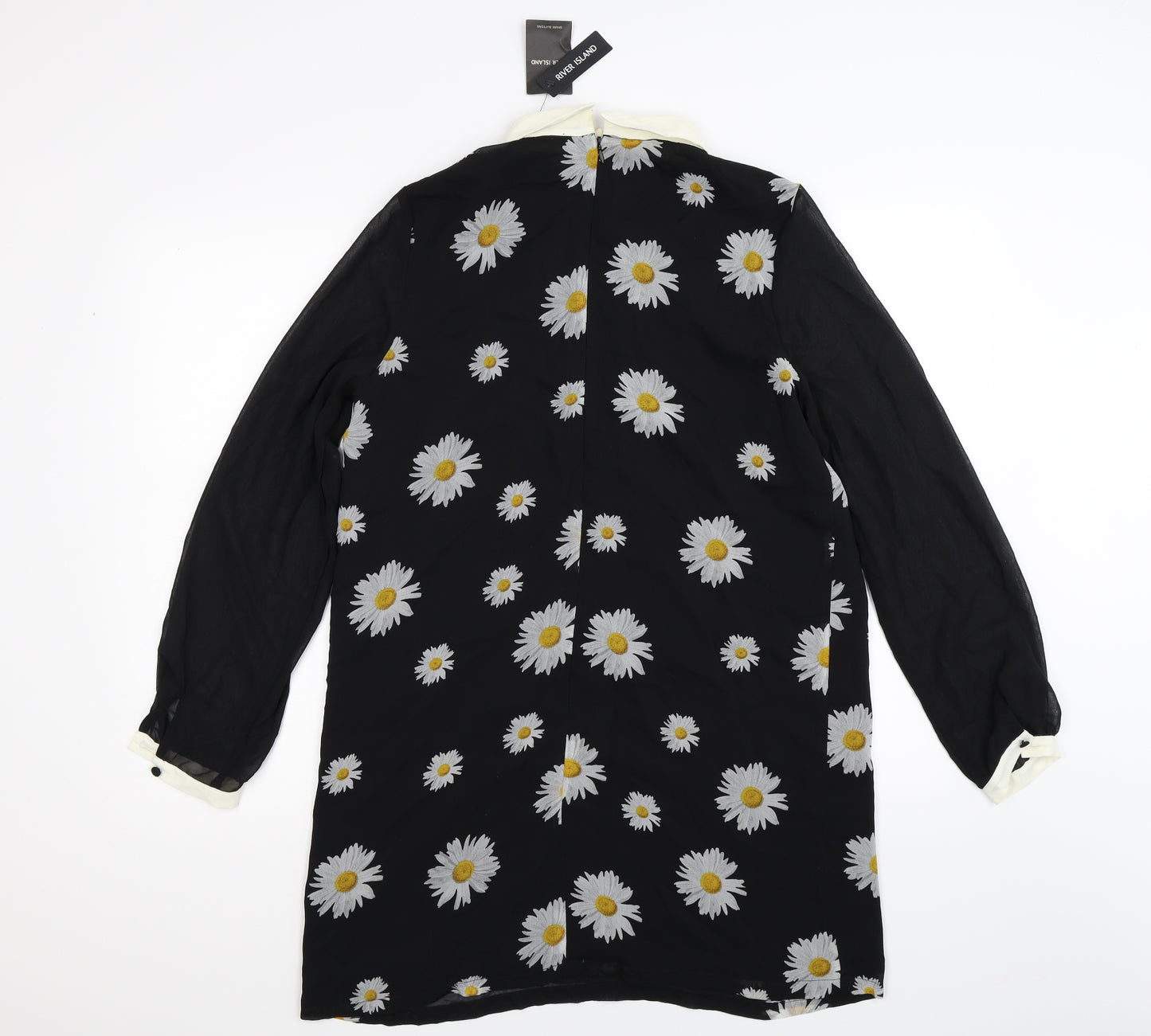 River Island Womens Black Floral Chiffon Shirt Dress  Size 14  - sunflowers