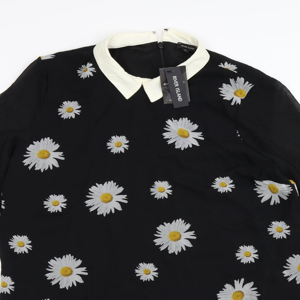 River Island Womens Black Floral Chiffon Shirt Dress  Size 14  - sunflowers