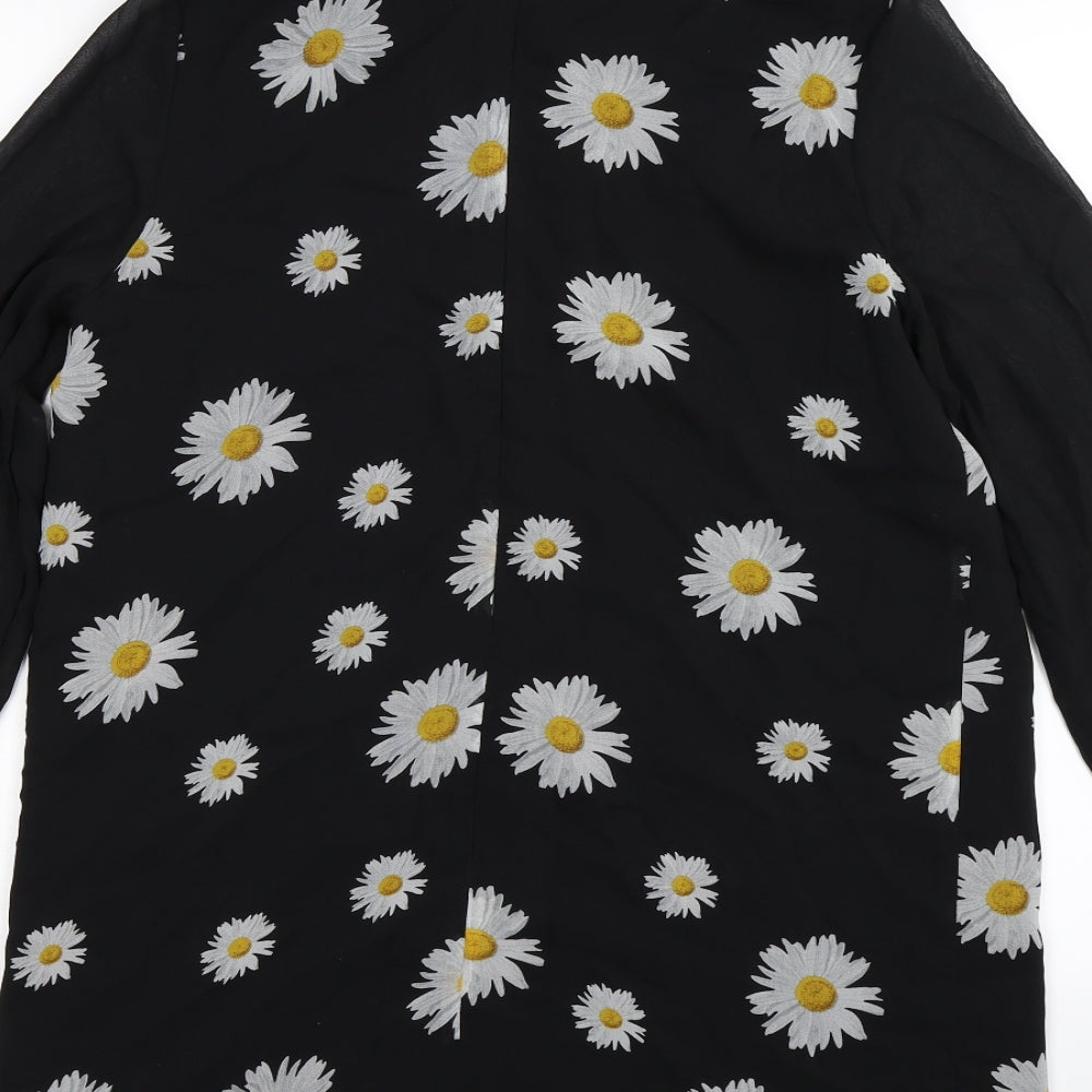 River Island Womens Black Floral Chiffon Shirt Dress  Size 14  - sunflowers