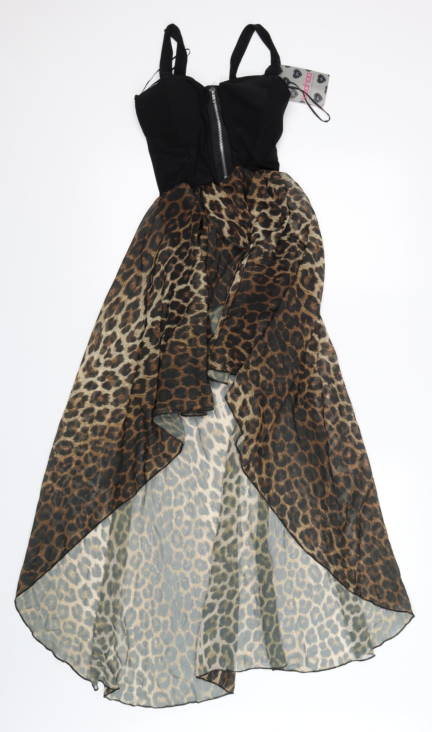 Boohoo Womens Brown Animal Print Chiffon Tank Dress  Size 10  - leopard print