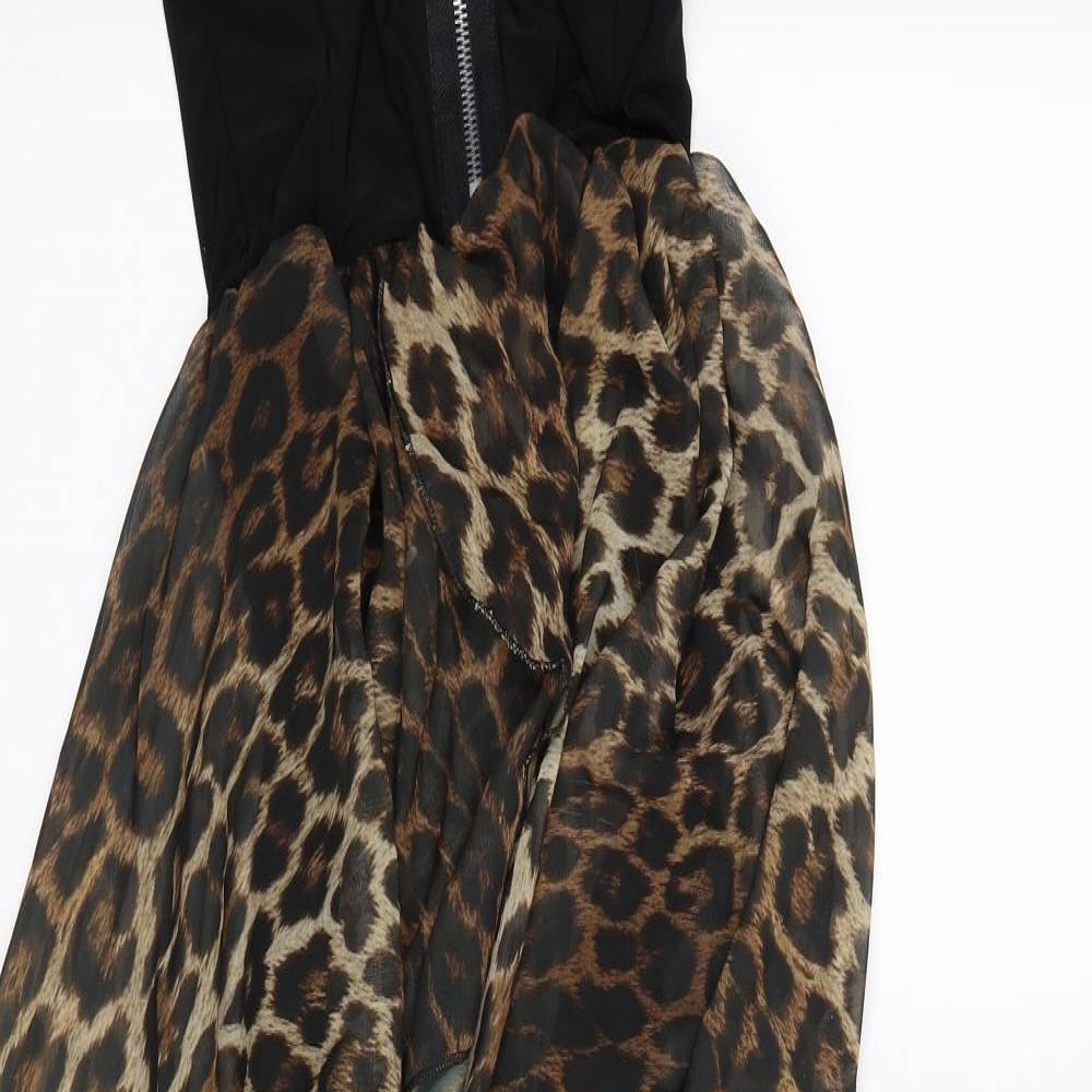 Boohoo Womens Brown Animal Print Chiffon Tank Dress  Size 10  - leopard print