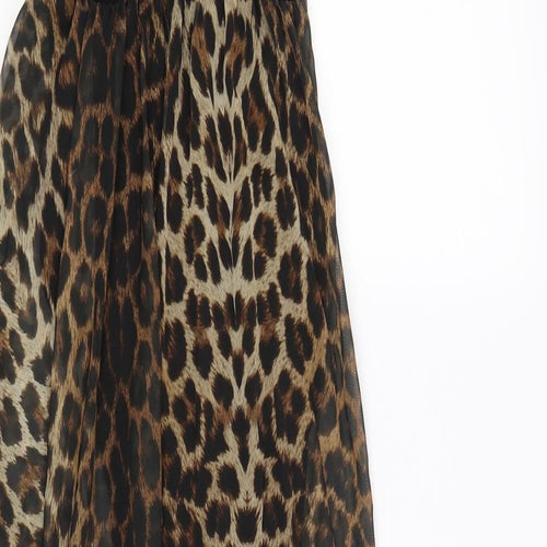 Boohoo Womens Brown Animal Print Chiffon Tank Dress  Size 10  - leopard print
