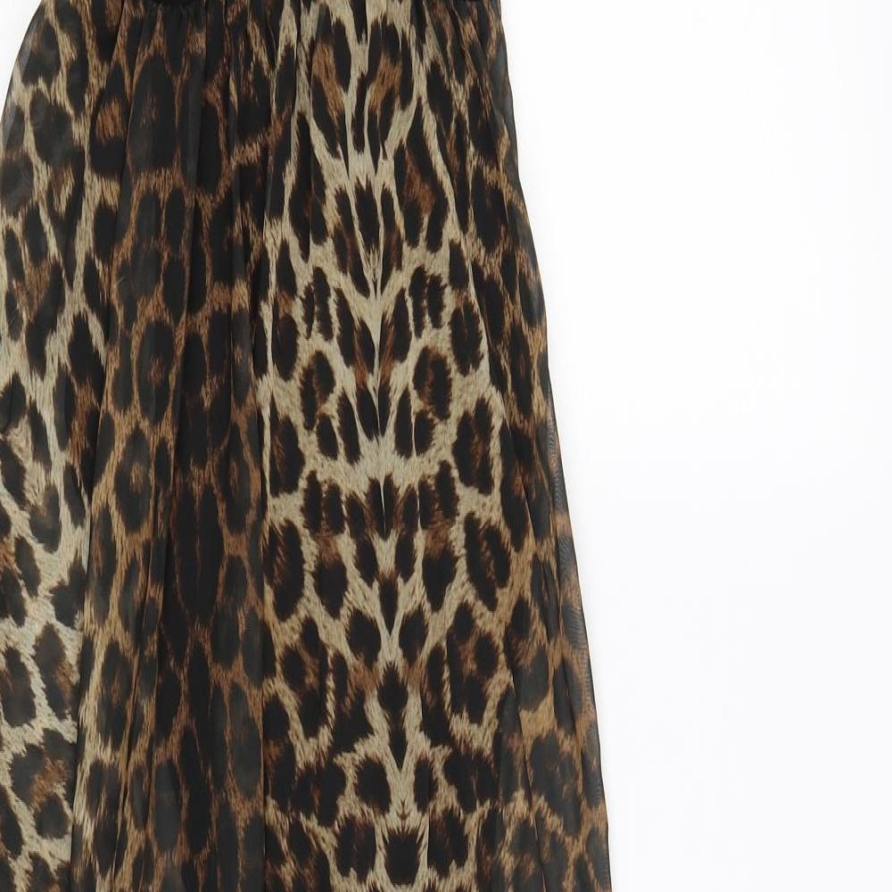 Boohoo Womens Brown Animal Print Chiffon Tank Dress  Size 10  - leopard print