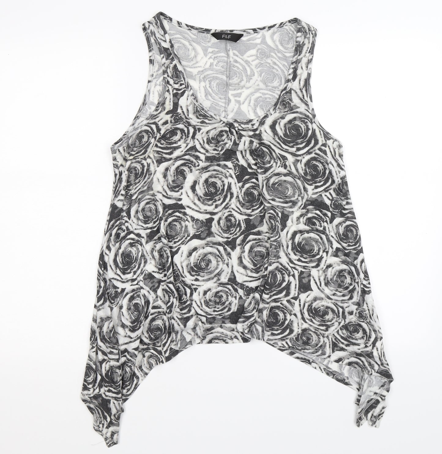 F&F Womens Grey Floral  Tunic Tank Size 14  - hanky hem