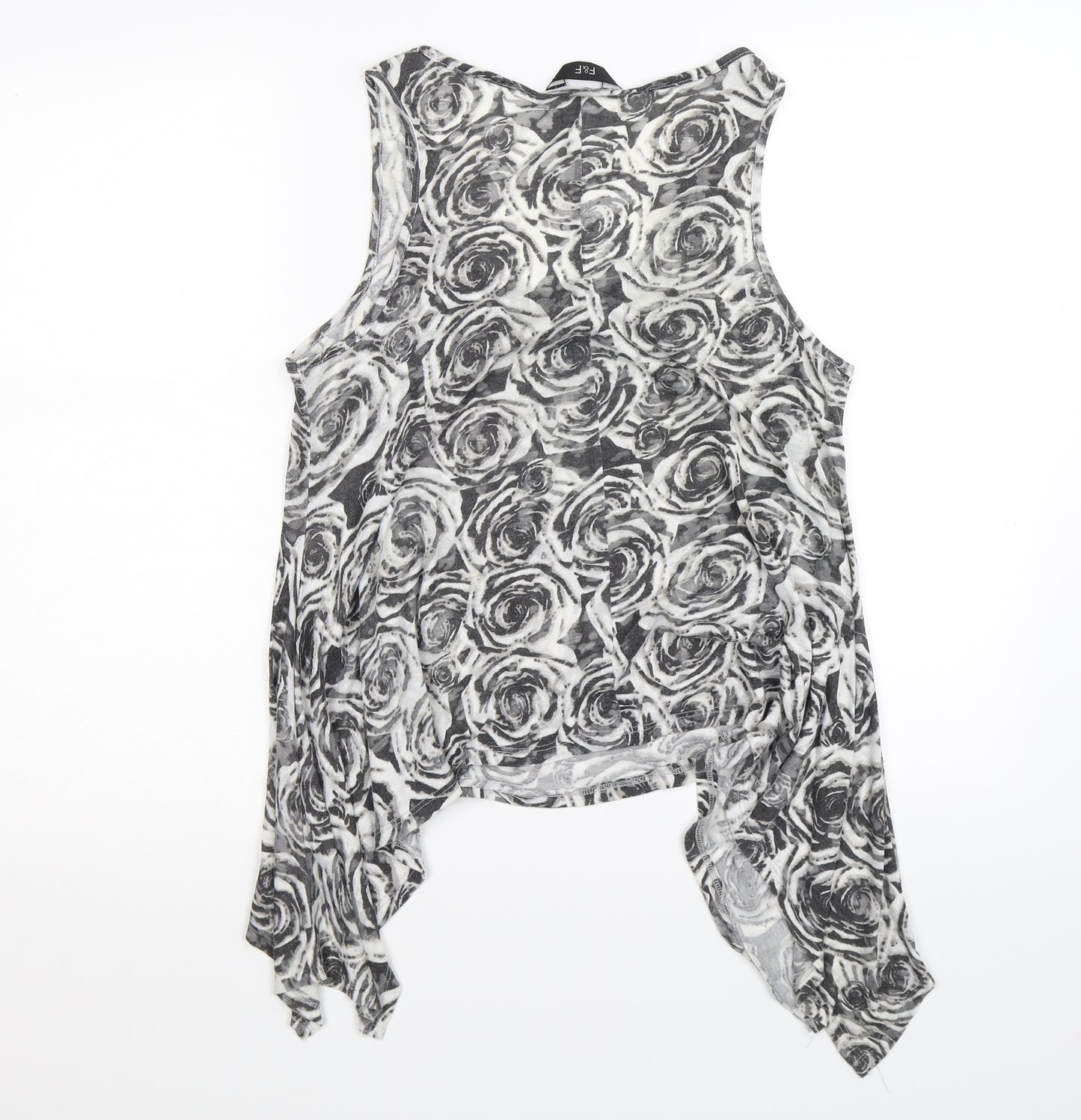 F&F Womens Grey Floral  Tunic Tank Size 14  - hanky hem