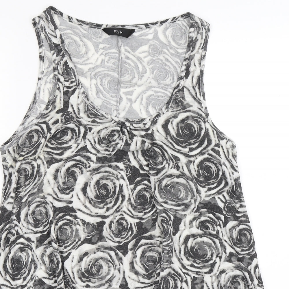 F&F Womens Grey Floral  Tunic Tank Size 14  - hanky hem