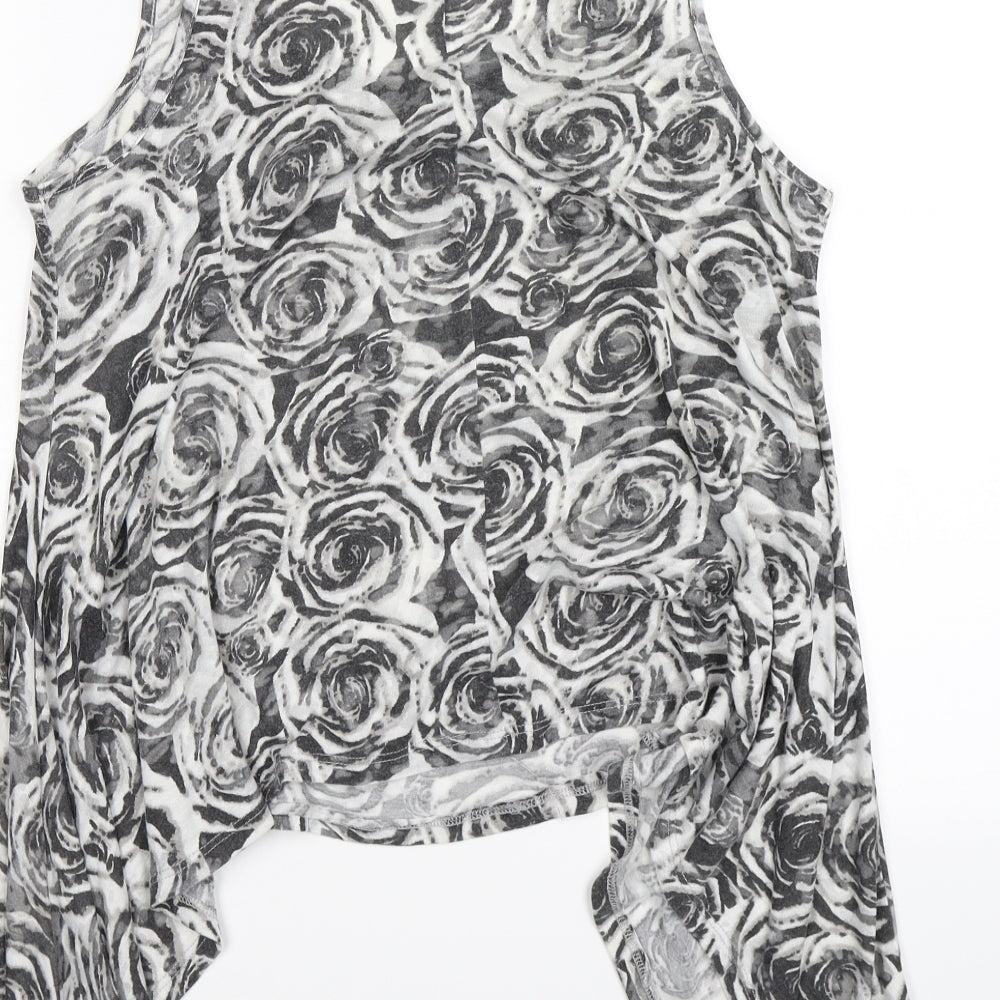 F&F Womens Grey Floral  Tunic Tank Size 14  - hanky hem