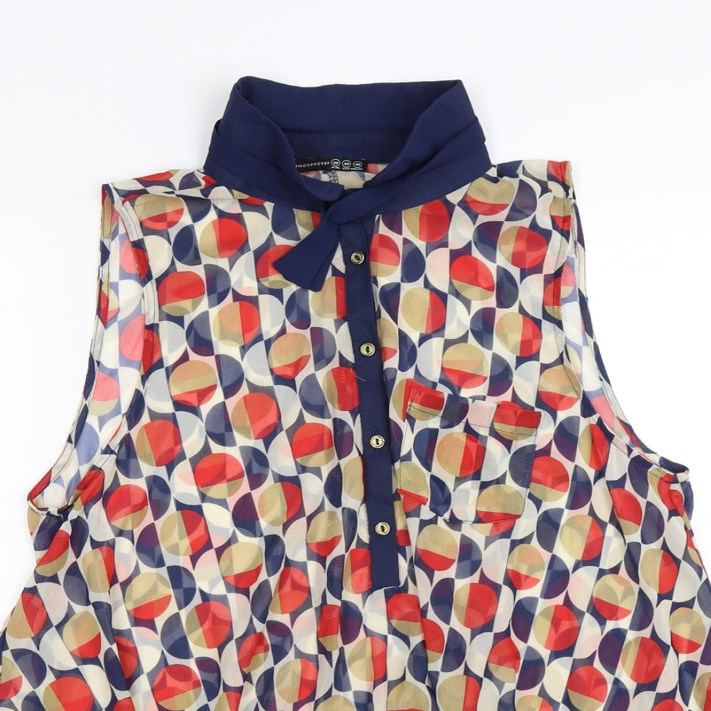 Atmosphere Womens Blue Polka Dot Chiffon Tunic Blouse Size 20